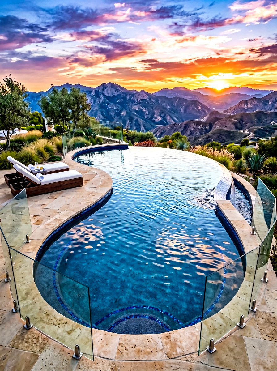Kidney pool with infinity edge - 30 kidney shaped pool ideas