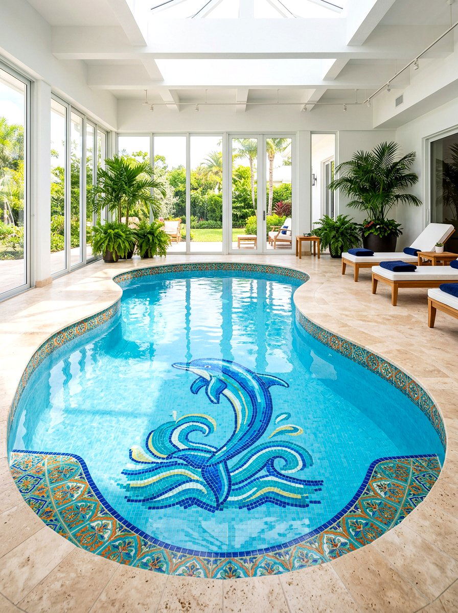 Kidney pool with mosaic tile - 30 kidney shaped pool ideas