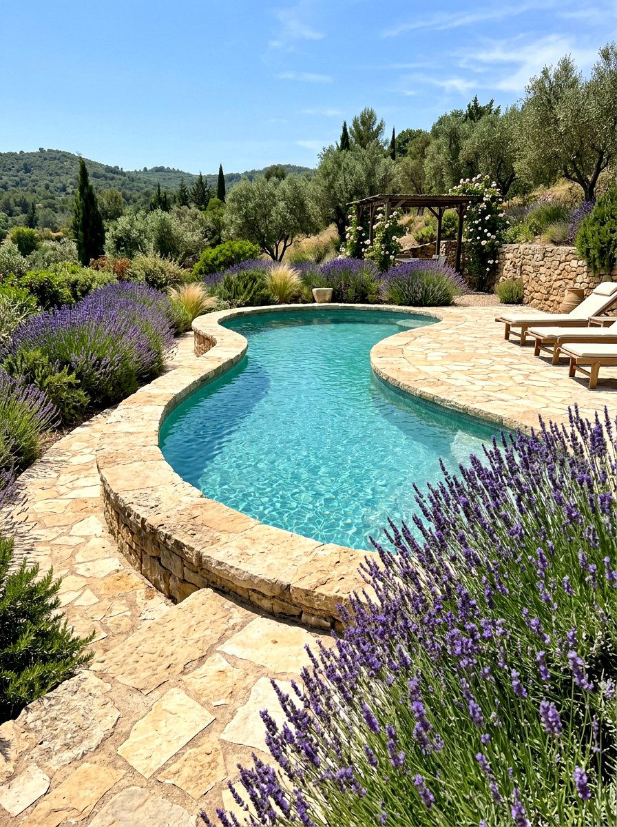 Kidney pool with natural stone coping - 30 kidney shaped pool ideas