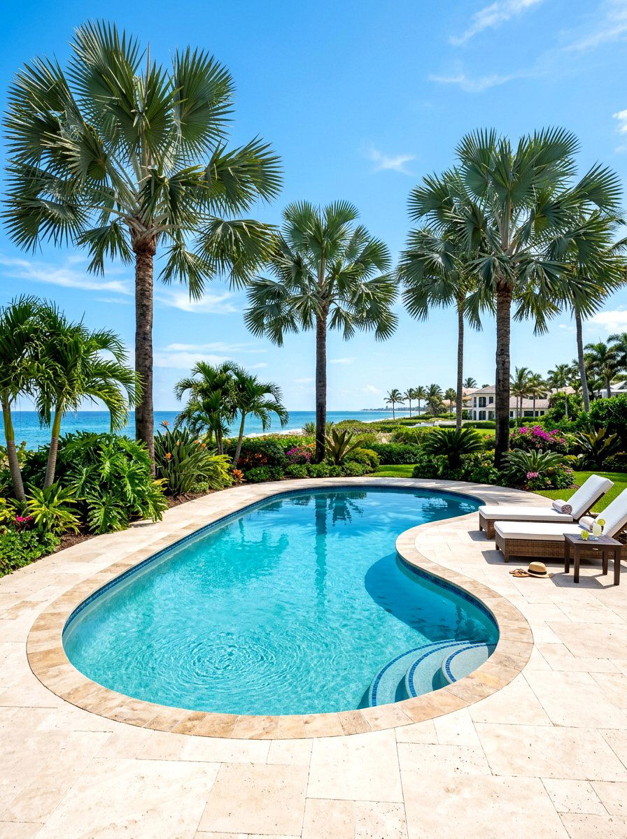 Kidney pool with palm trees - 30 kidney shaped pool ideas