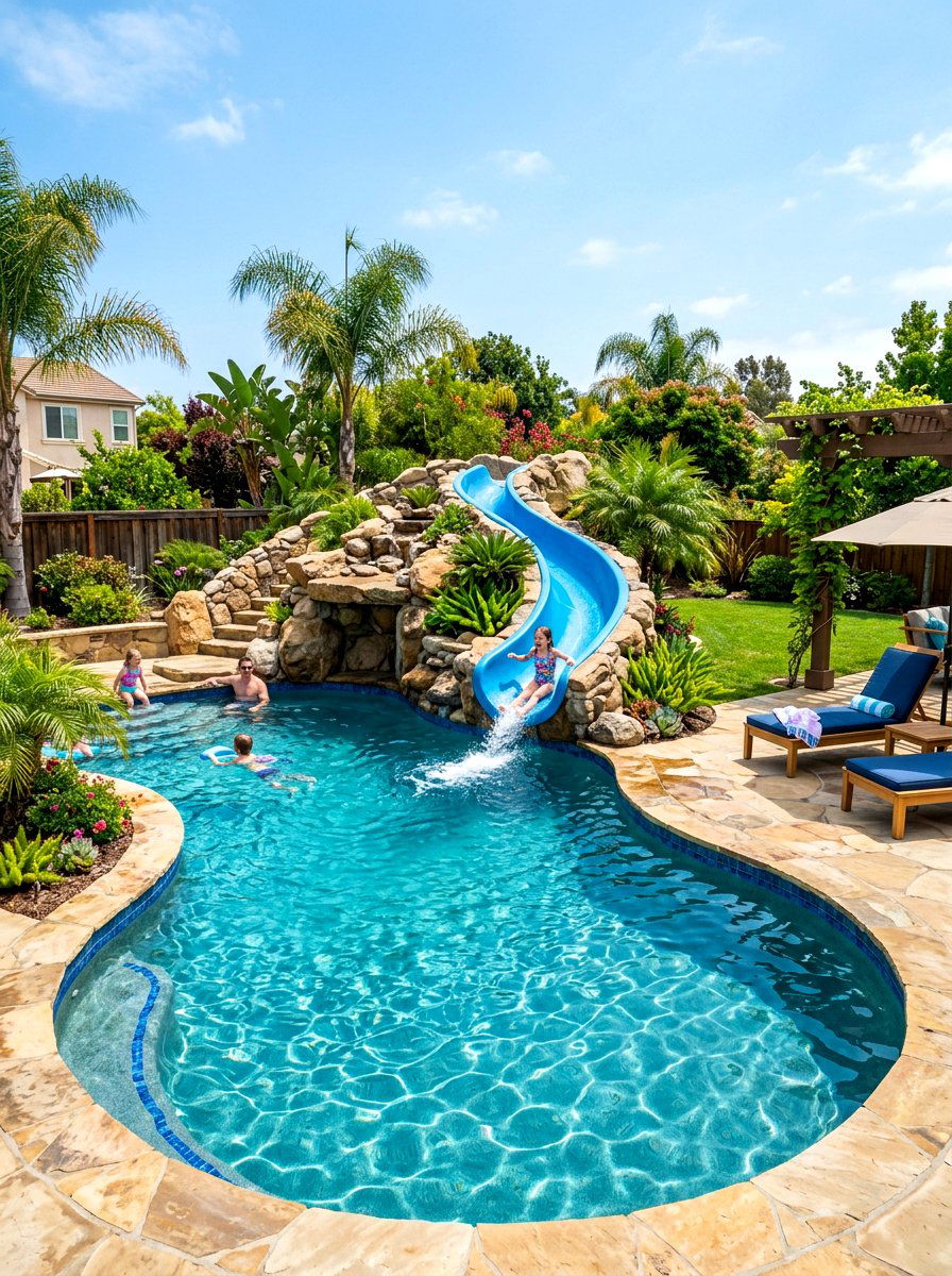 Kidney pool with slide - 30 kidney shaped pool ideas