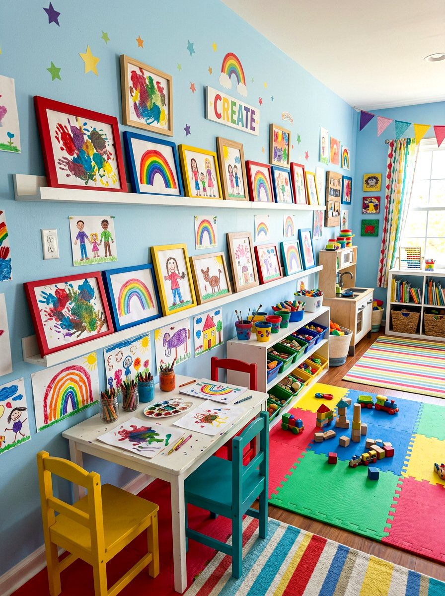 Kids Art Ledge - 30 gallery ledge wall ideas
