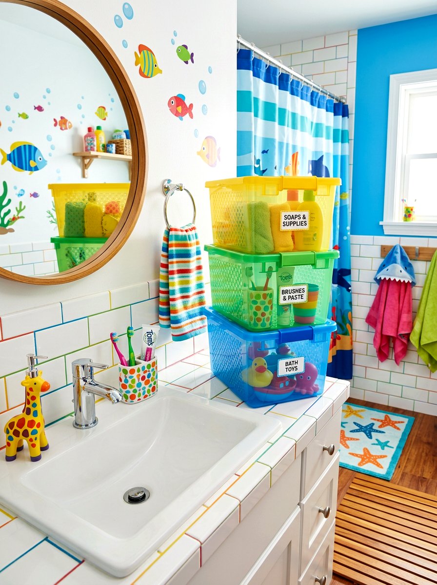 Kids Bathroom Stackable Plastic Bin - 30 bathroom basket storage ideas
