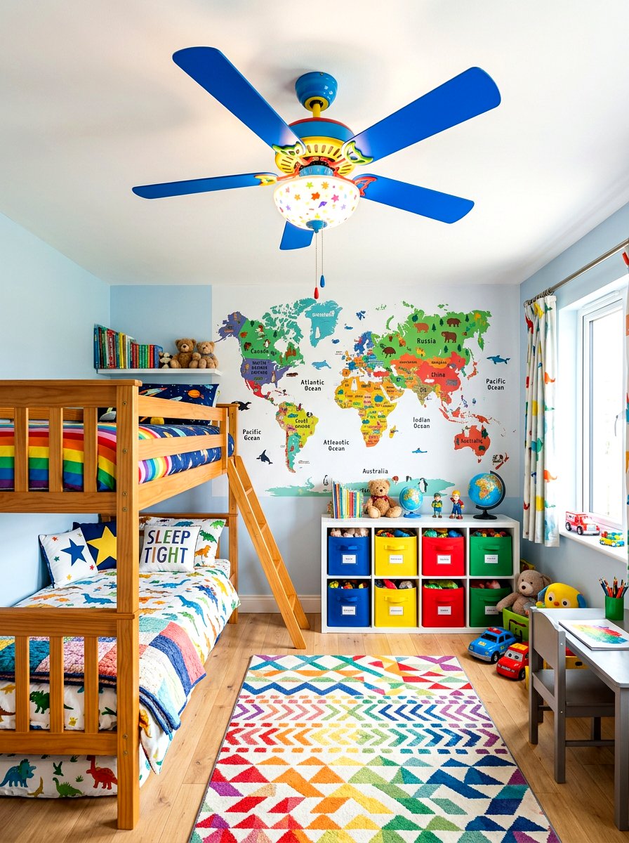 Kids Bedroom Colorful Fan - 30 bedroom ceiling fan ideas