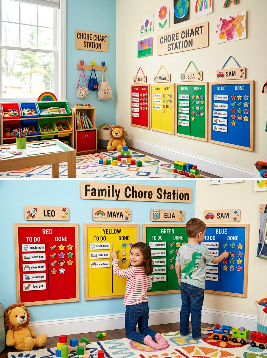 Kids Chore Chart Station - 30 family message center ideas