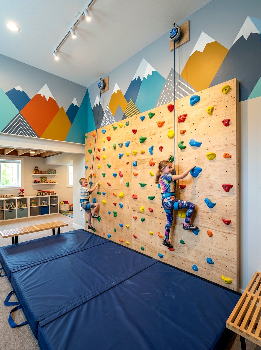 Kids Climbing Wall - 30 basement playroom ideas