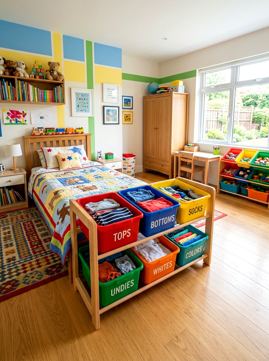 Kids Laundry Basket System - 30 laundry basket storage ideas