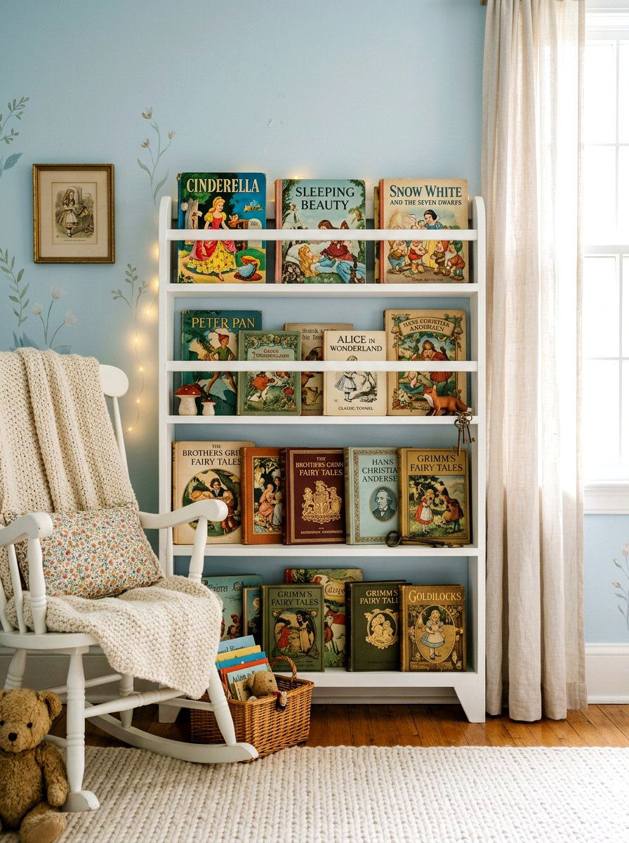 Kids Nursery Bookshelf With Vintage Fairy Tale Collection - 30 vintage book decor ideas