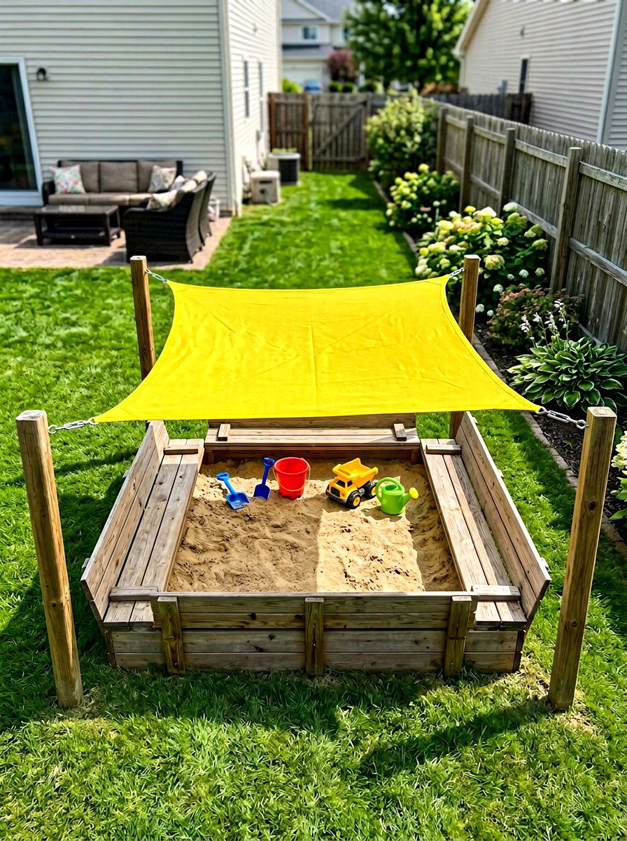 Kids Sandbox Sun Protection - 30 sun sail patio ideas
