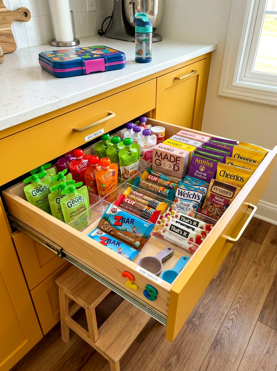 Kids Snack Drawer - 30 kitchen drawer pantry ideas