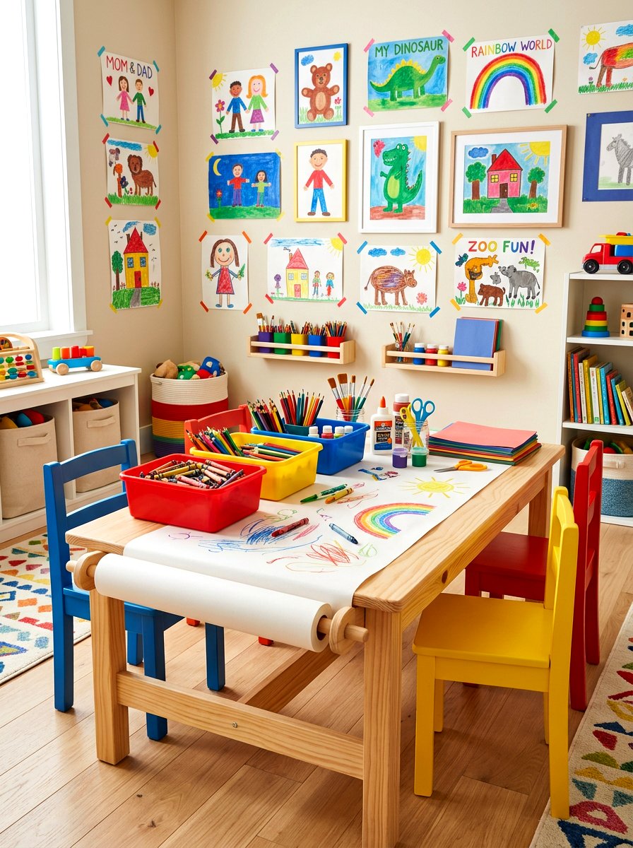 Kids art and craft table - 30 craft corner ideas