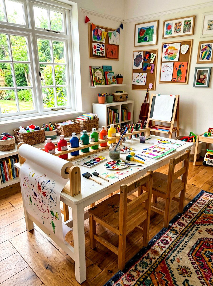 Kids art station table - 30 sensory playroom ideas