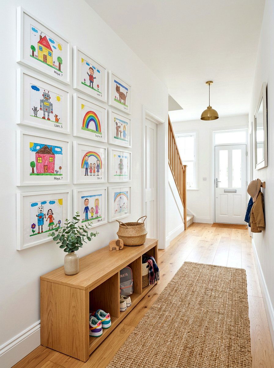 Kids artwork display area - 30 hallway gallery wall ideas