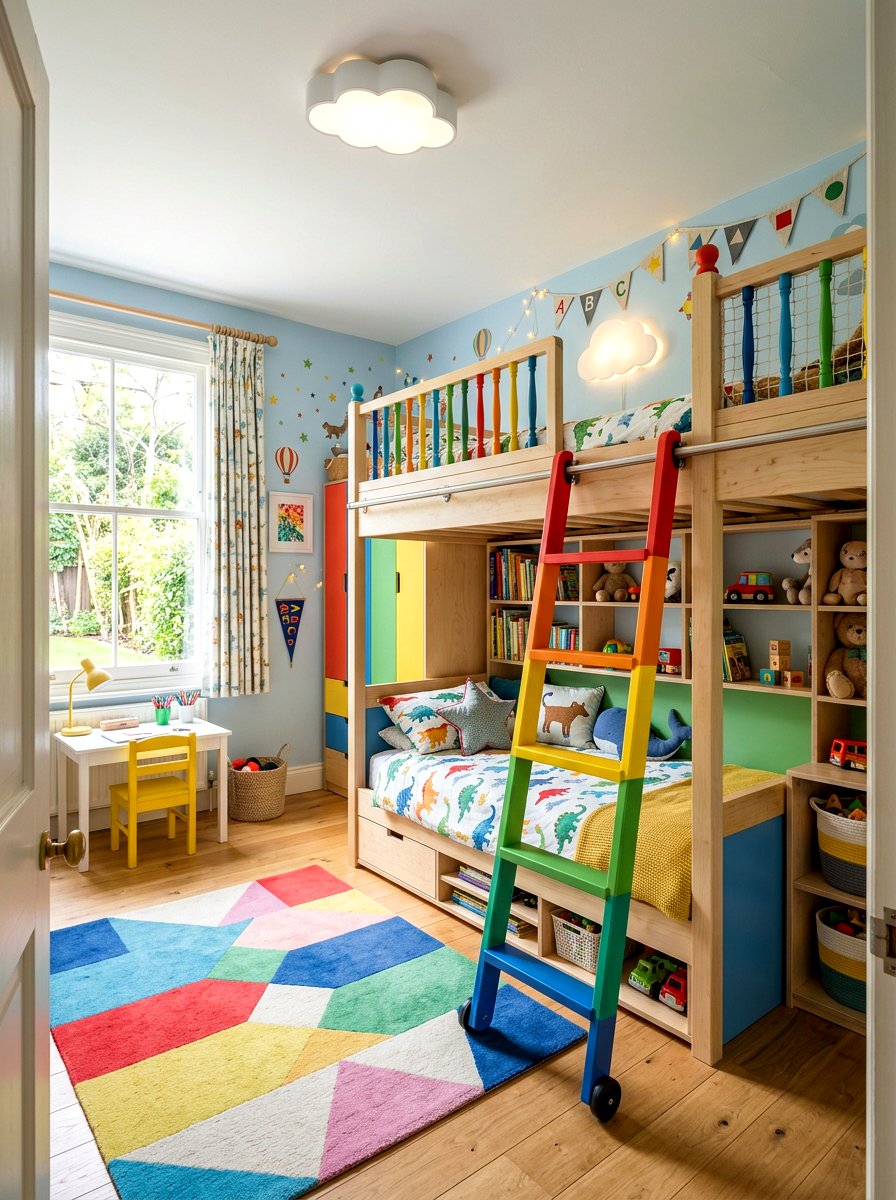 Kids bedroom bunk bed rail - 30 library ladder ideas