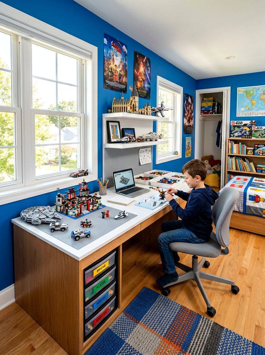 Kids bedroom lego building desk - 30 lego table ideas
