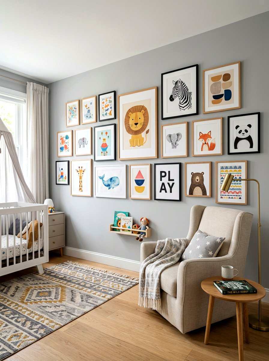 Kids gallery wall layout - 30 art wall kids room ideas