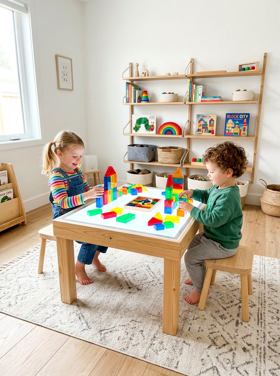 Kids light table station - 30 sensory playroom ideas