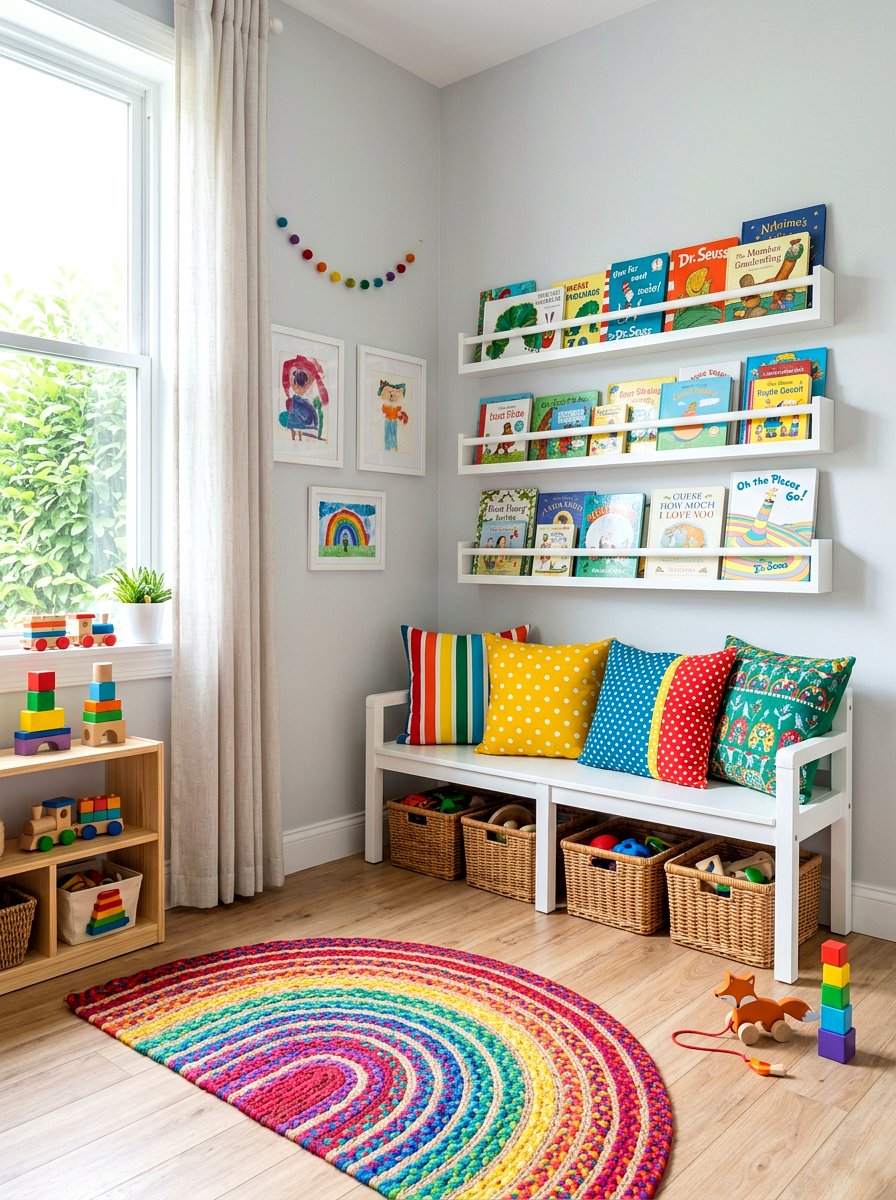 Kids playroom corner - 30 bright reading nook ideas