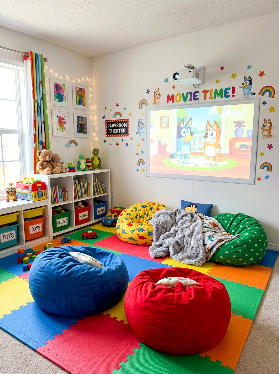 Kids playroom movie corner - 30 projector room ideas
