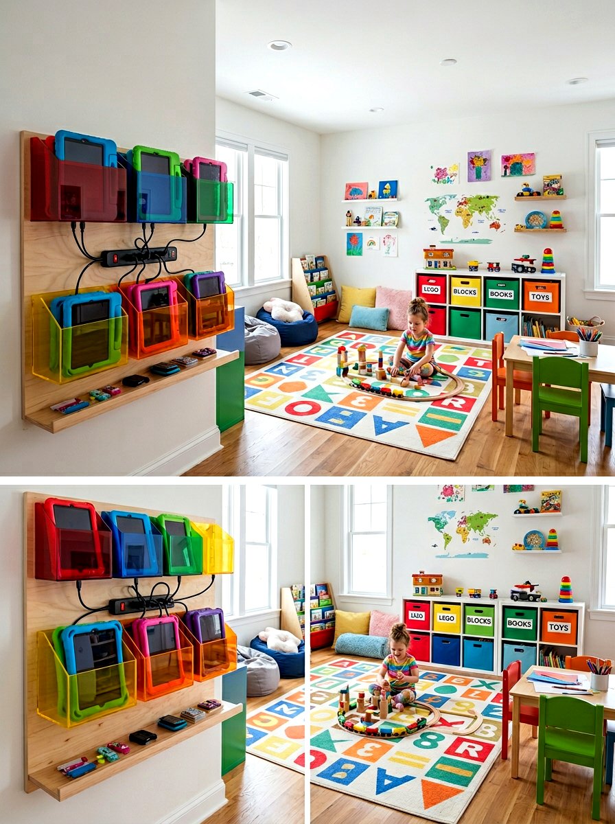 Kids playroom tablet station - 30 charging station ideas