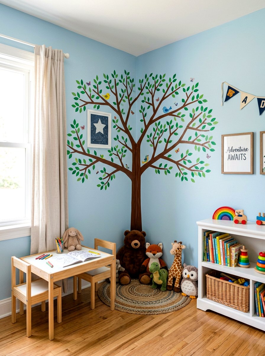 Kids room tape tree - 30 tape wall art display ideas