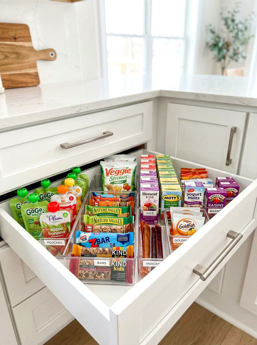 Kids snack drawer - 30 pantry snack zone ideas
