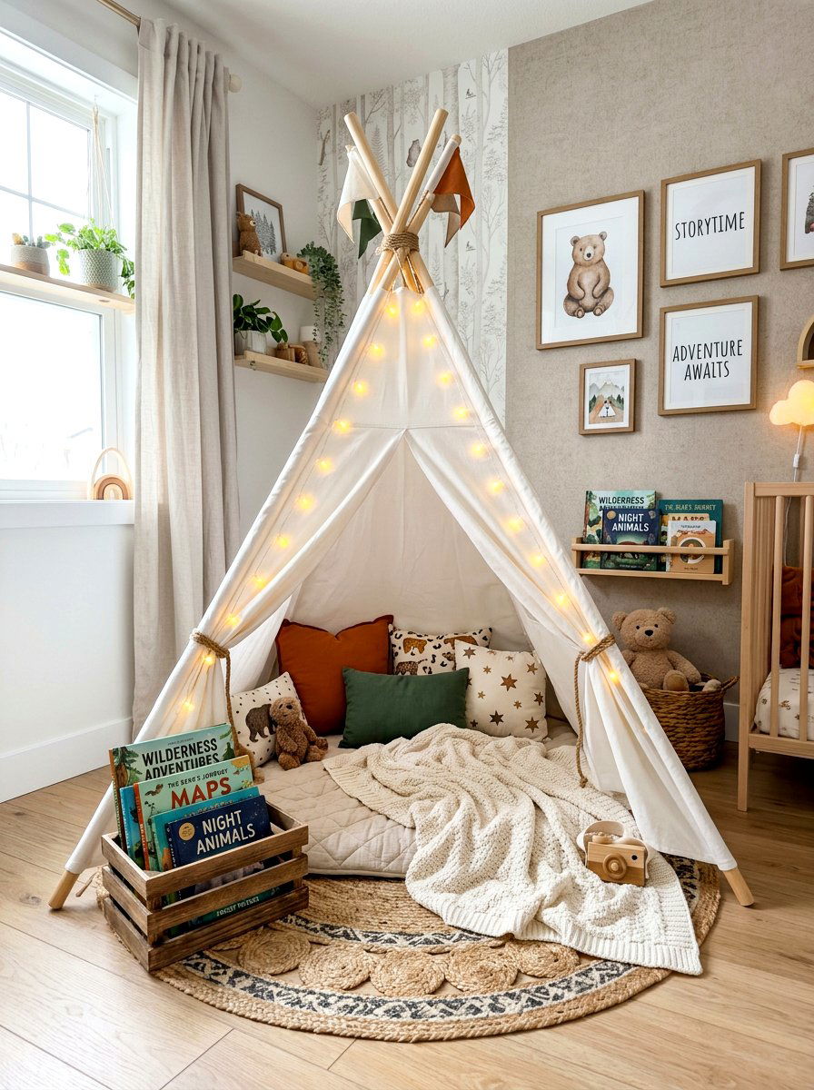 Kids teepee nursery reading corner - 30 nursery reading corner ideas