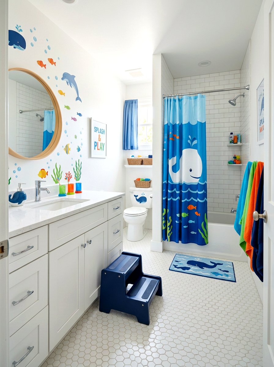 Kids whale shower curtain - 30 shower curtain bathroom ideas