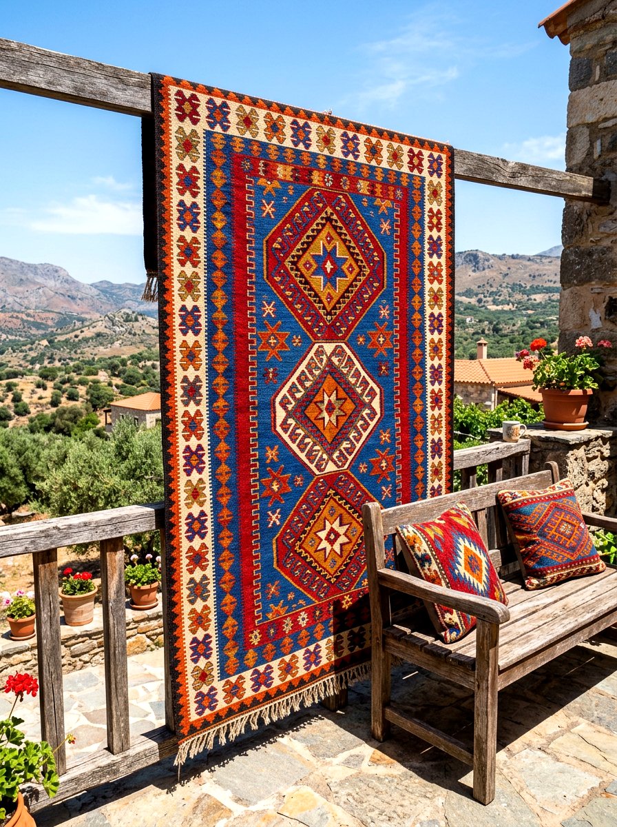 Kilim Pattern Textile - 30 bohemian patio decor ideas