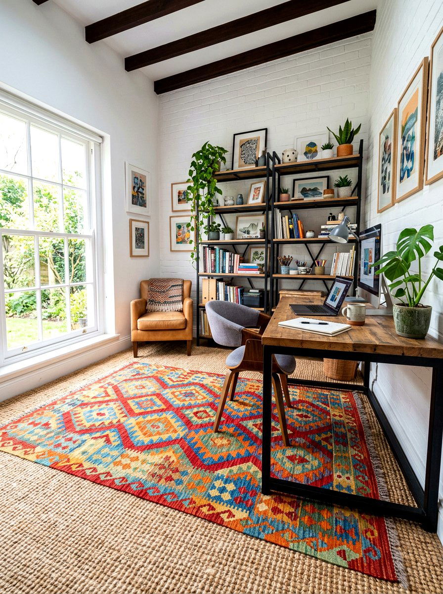 Kilim Rug On Natural Fiber Rug - 30 layered rug ideas