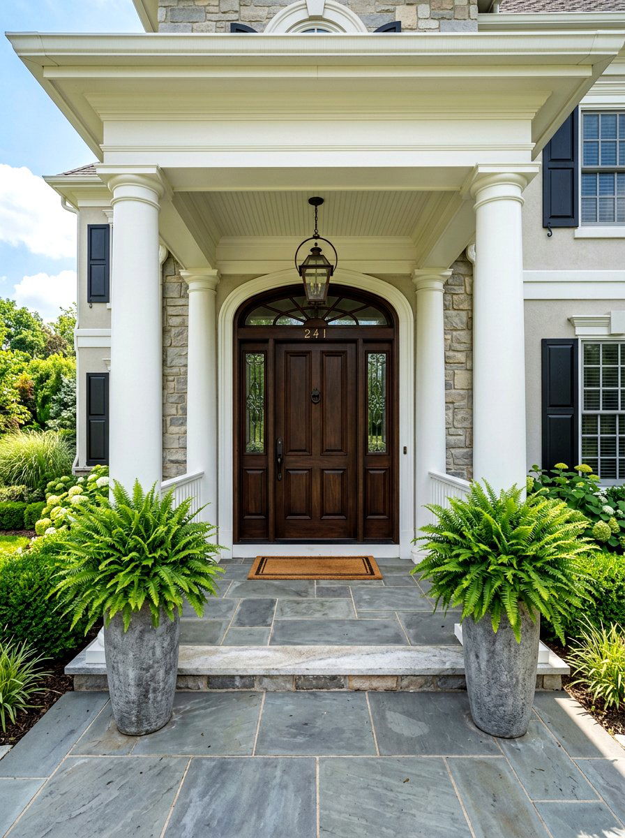 Kimberly Queen Fern Urns - 30 fern filled front porch ideas
