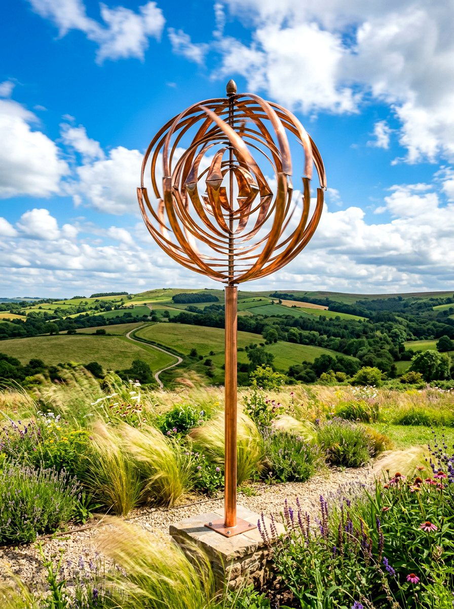 Kinetic Wind Spinner Sculpture - 30 garden statue ideas
