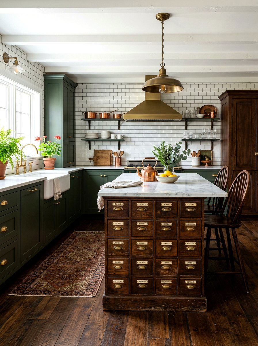 Kitchen Antique Island - 30 cozy kitchen ideas