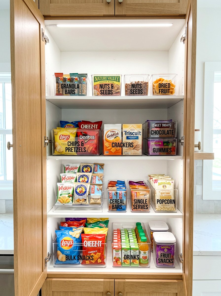 Kitchen Cabinet Snack Organizer - 30 snack station ideas