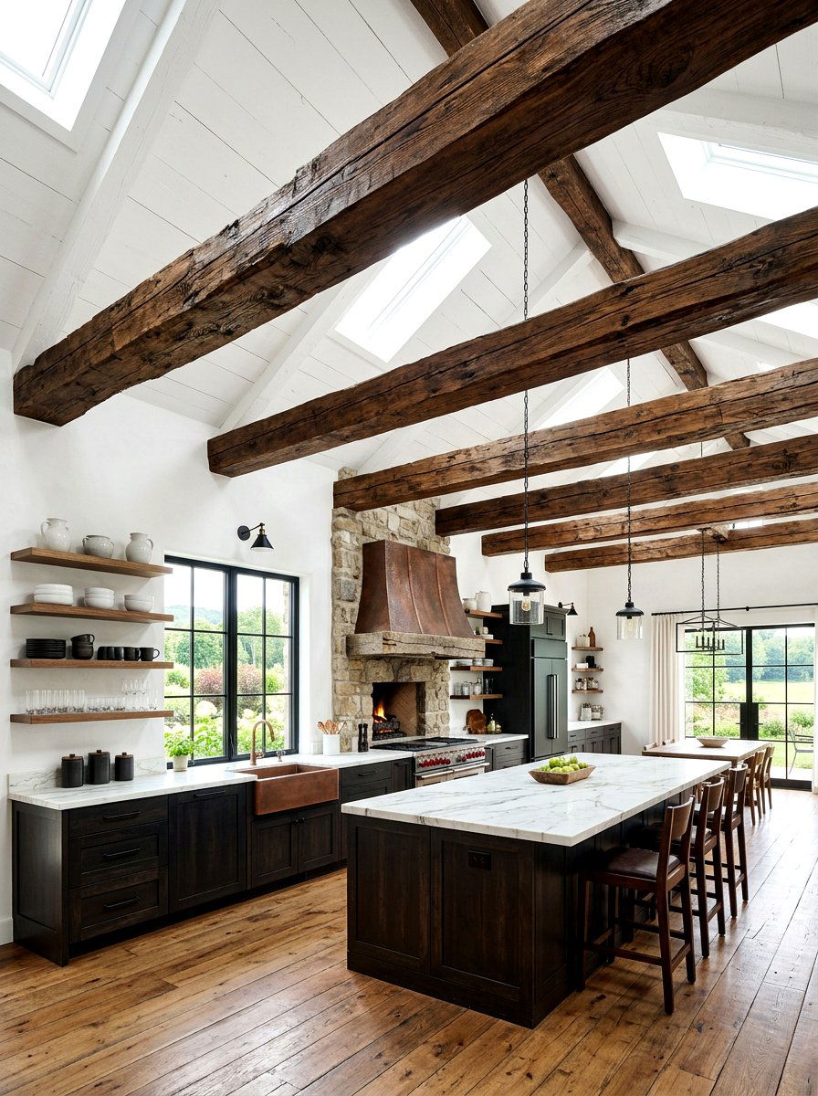Kitchen Ceiling Beams - 30 no upper cabinet kitchen ideas