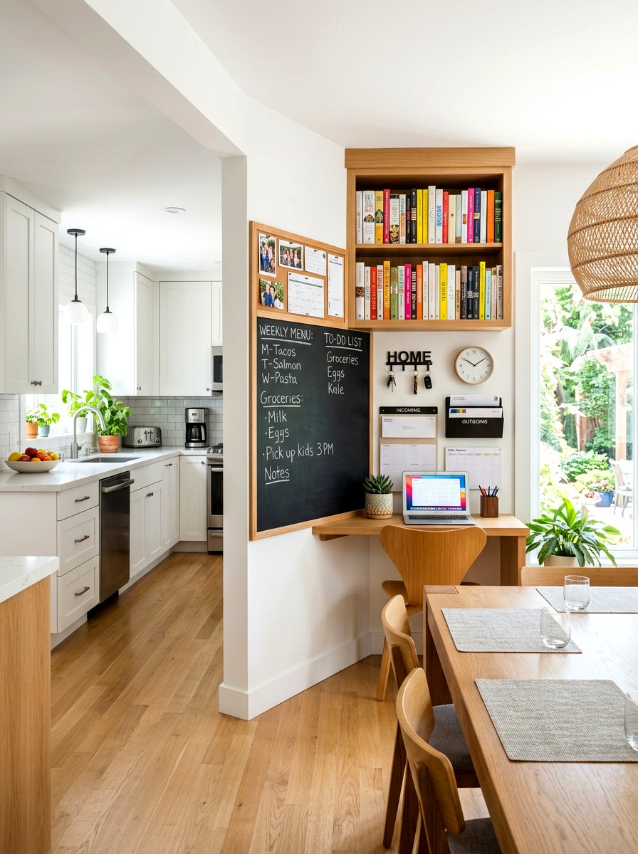 Kitchen Command Center - 30 cookbook kitchen shelf ideas