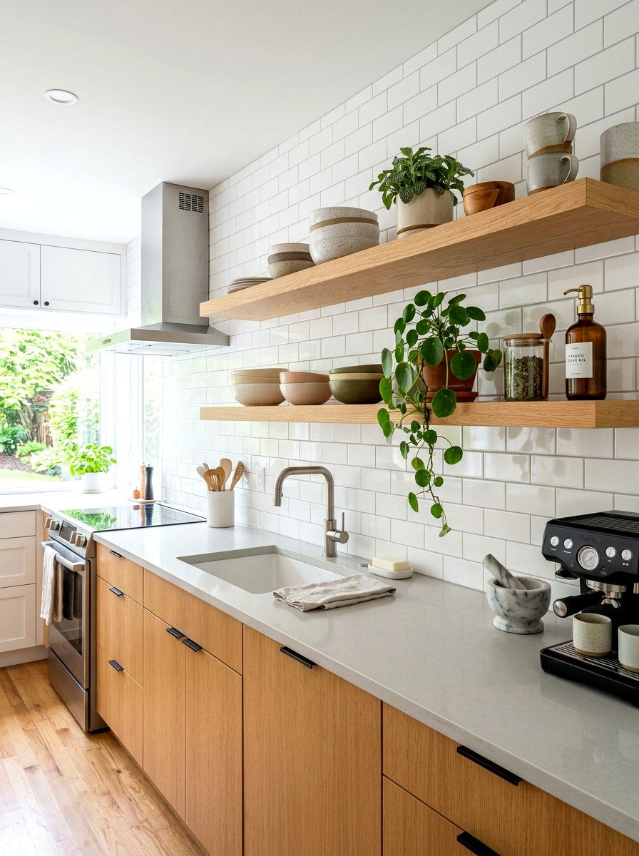 Kitchen Floating Shelves - 30 no upper cabinet kitchen ideas
