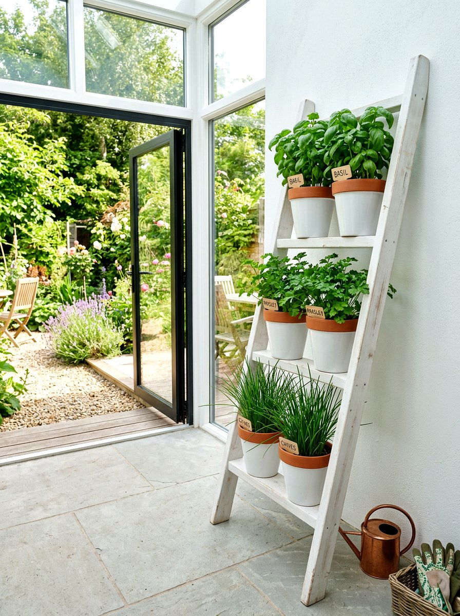 Kitchen Herb Ladder - 30 repurposed ladder garden ideas
