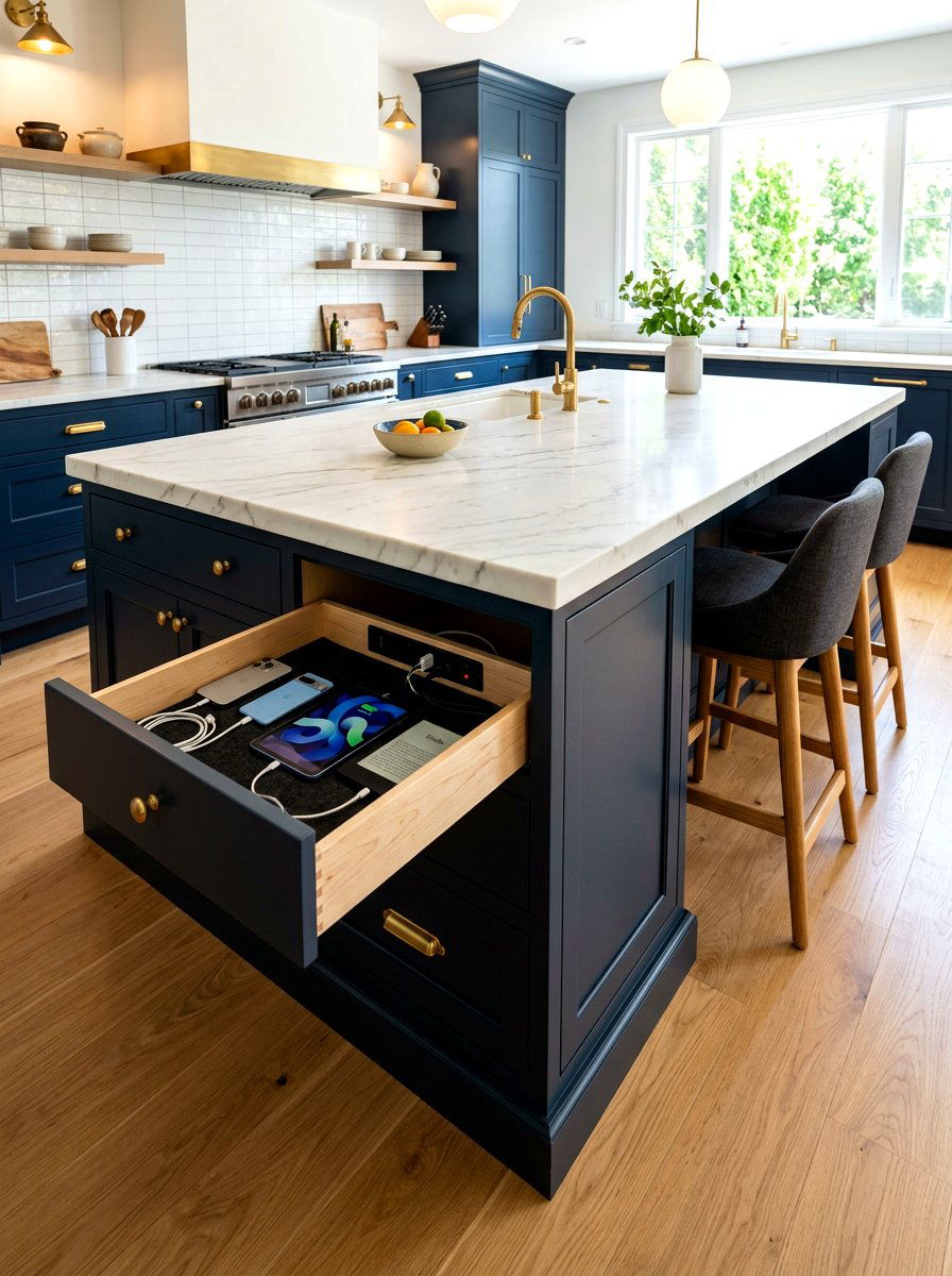 Kitchen Island Charging Drawer - 30 hidden charging drawer ideas