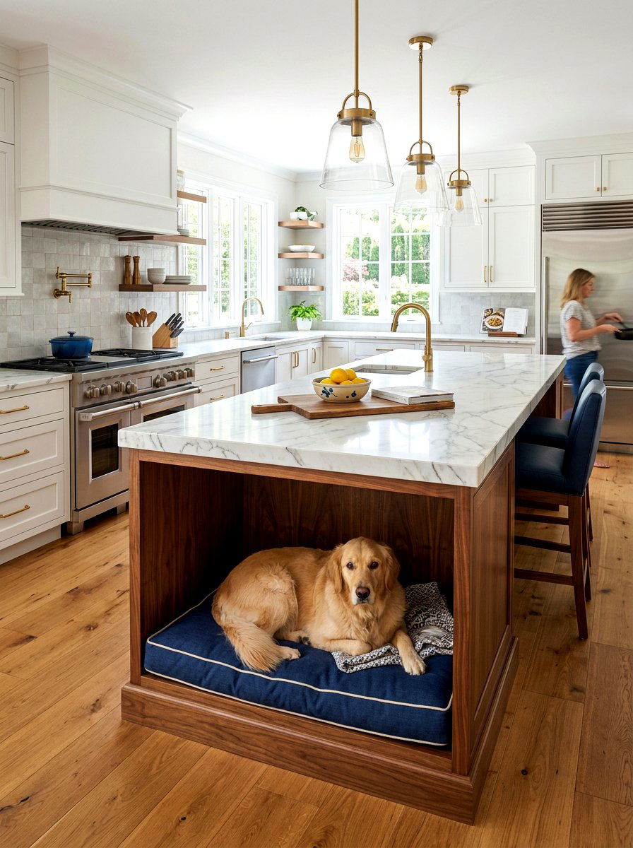 Kitchen Island Dog Bed - 30 viral pet room ideas