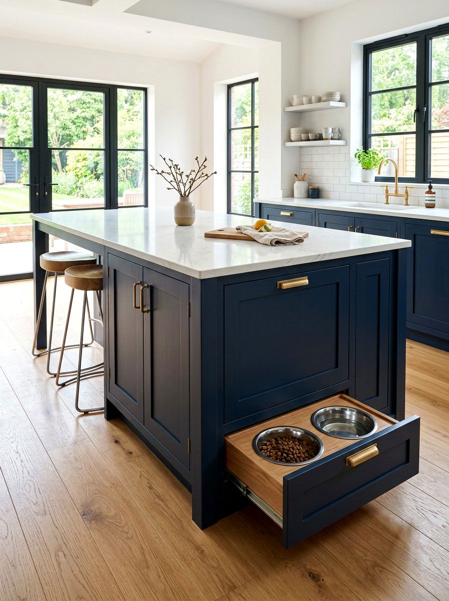 Kitchen Island Dog Bowl Drawer - 30 pet feeding station ideas