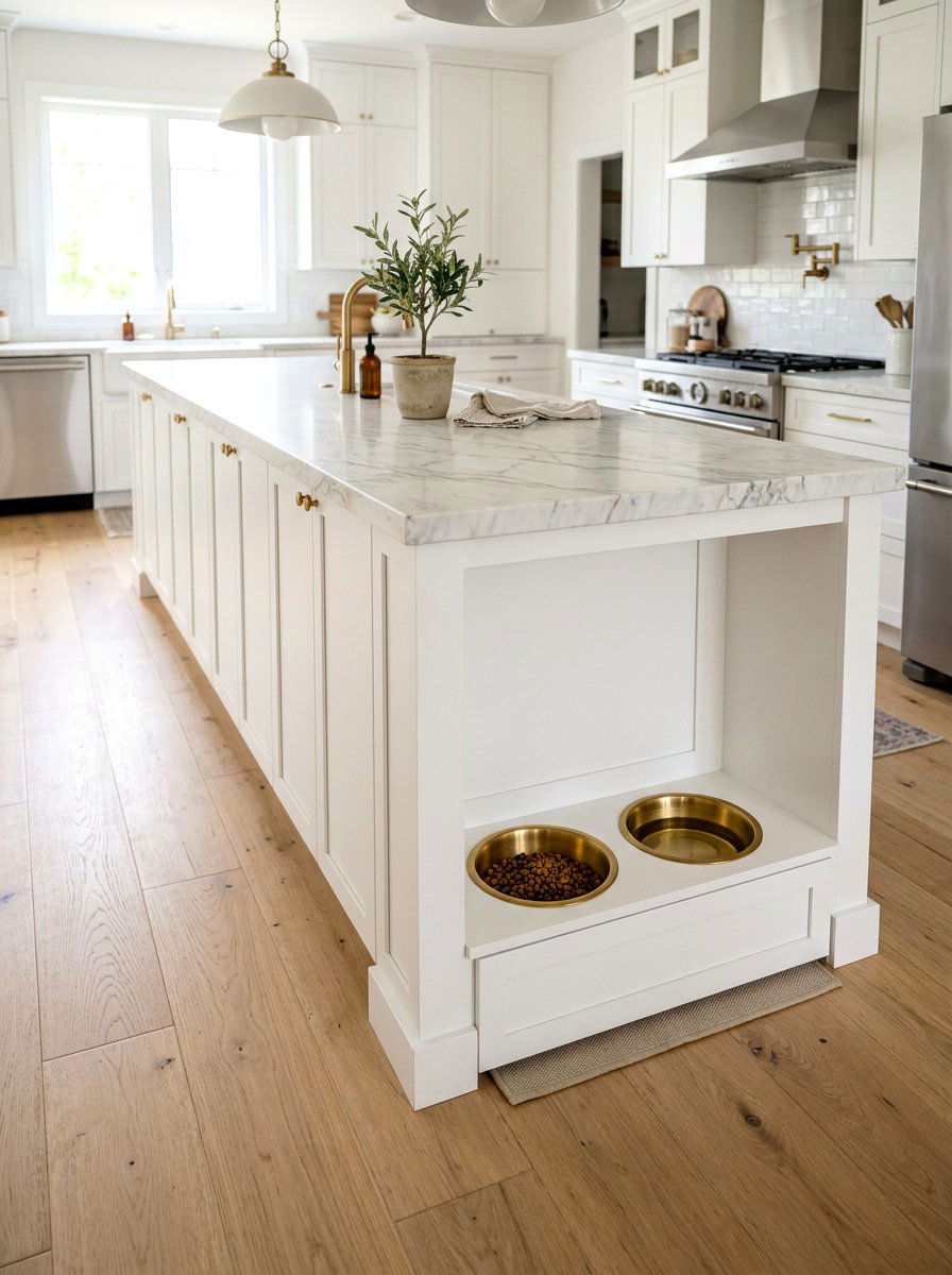 Kitchen Island End Cap Pet Bowl - 30 organizing pet supplies ideas
