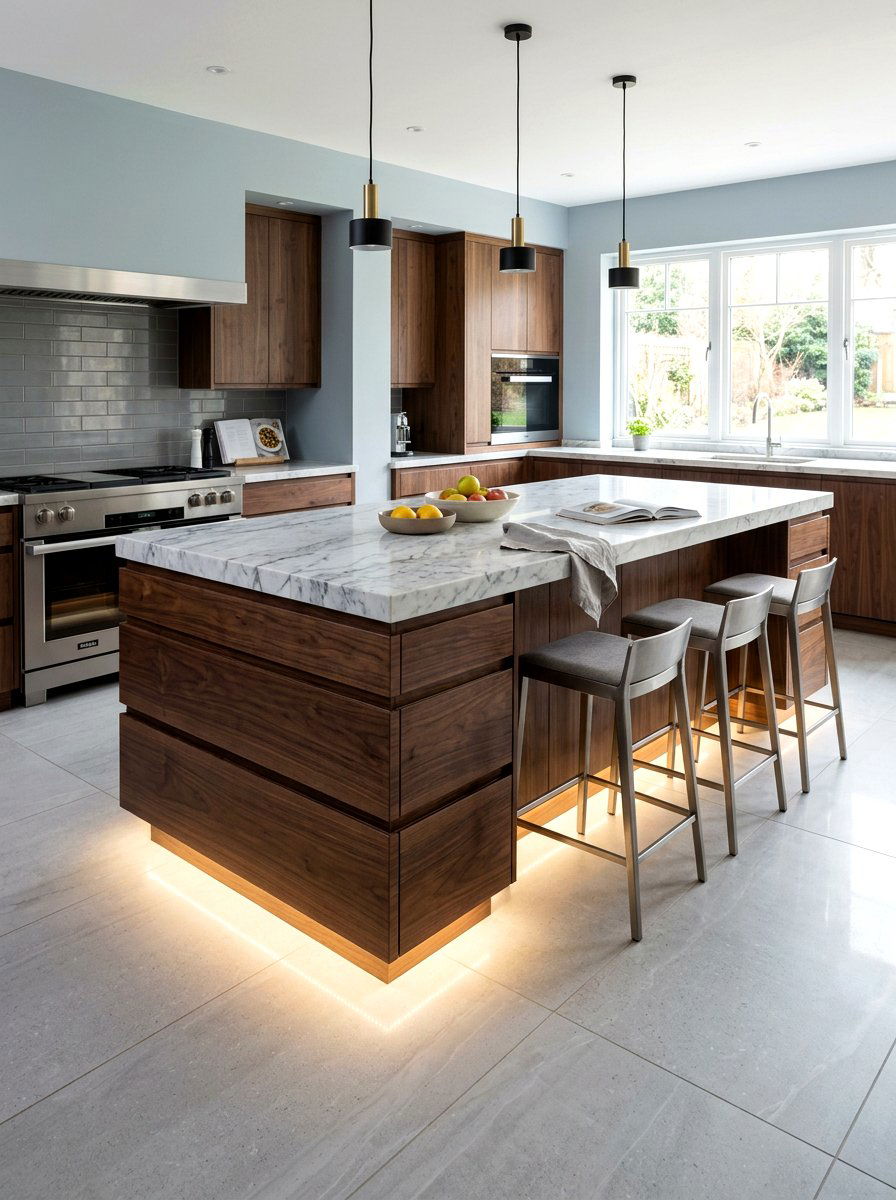 Kitchen Island Floating Effect - 30 toe kick lighting ideas