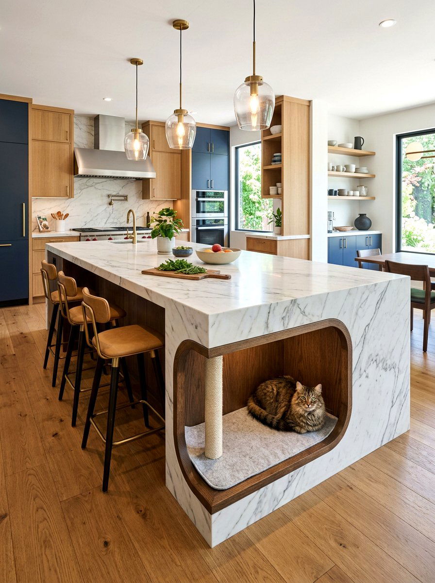 Kitchen Island Integrated Cat Area - 30 hidden litter area ideas aesthetic