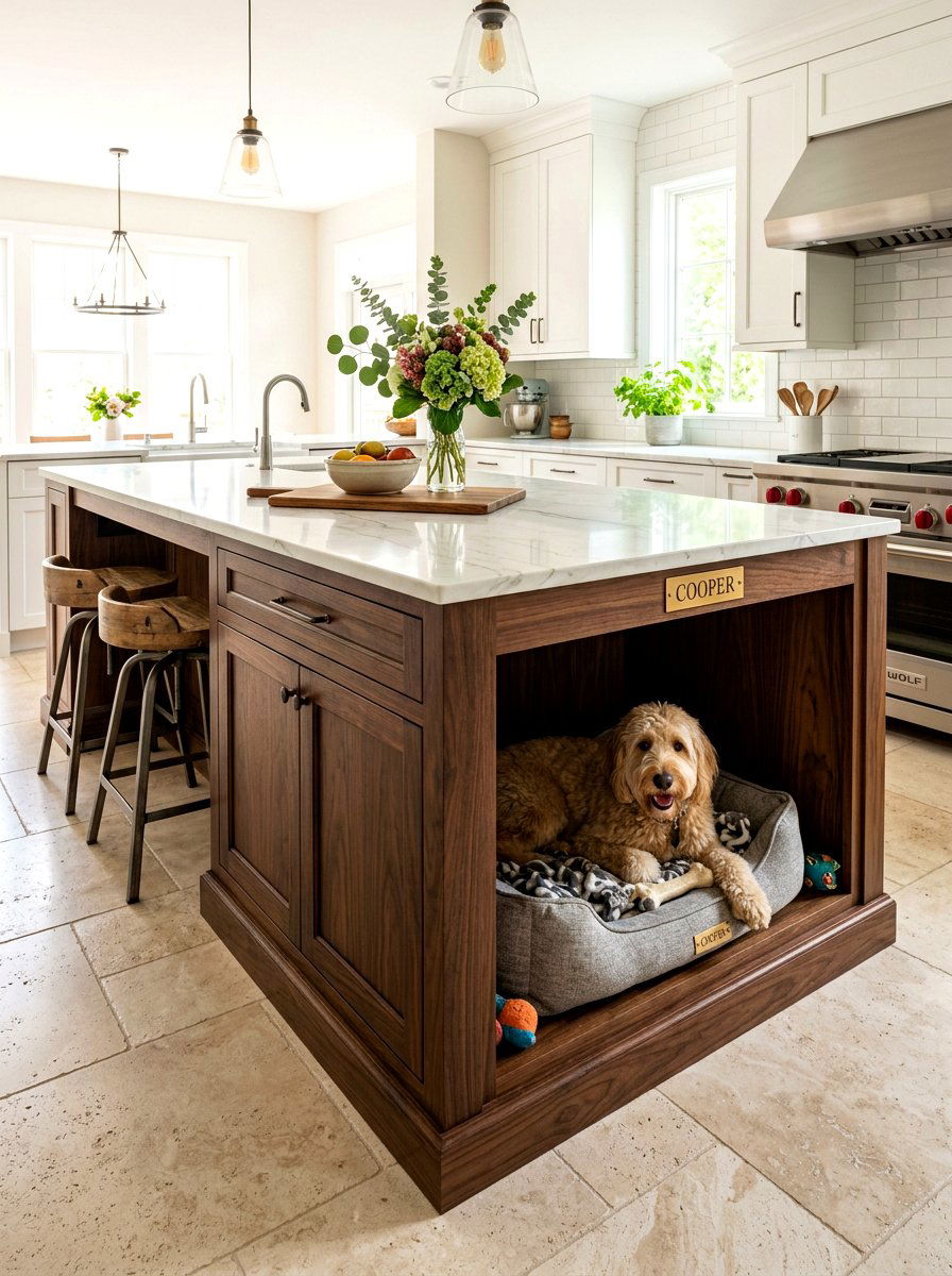 Kitchen Island Pet Alcove - 30 stylish pet storage ideas