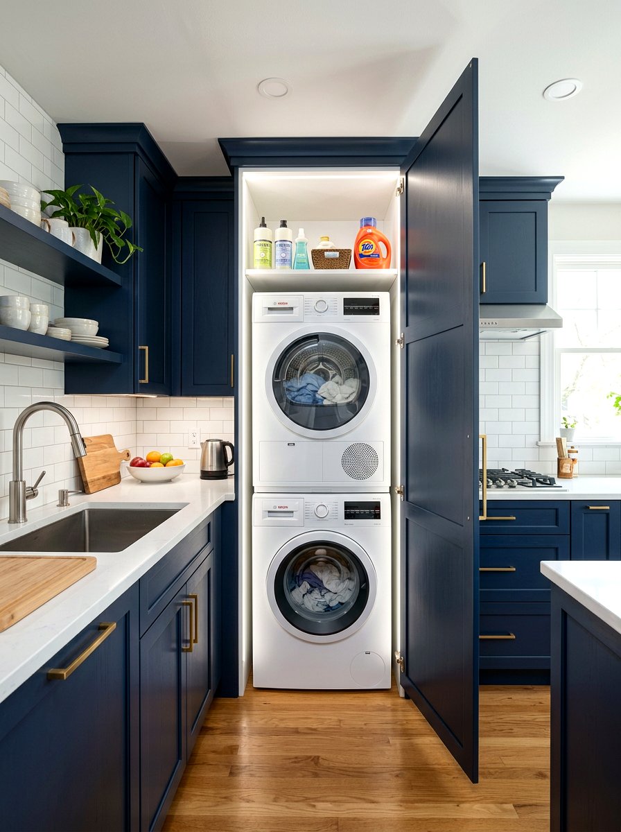 Kitchen Laundry Cabinet - 30 stacked washer dryer ideas