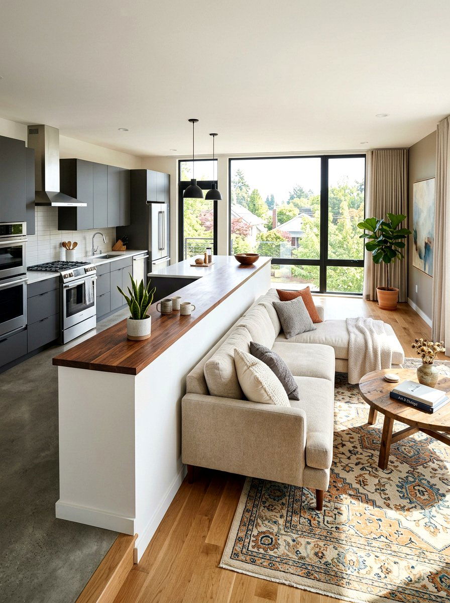 Kitchen Living Room Pony Wall - 30 half wall zoning ideas