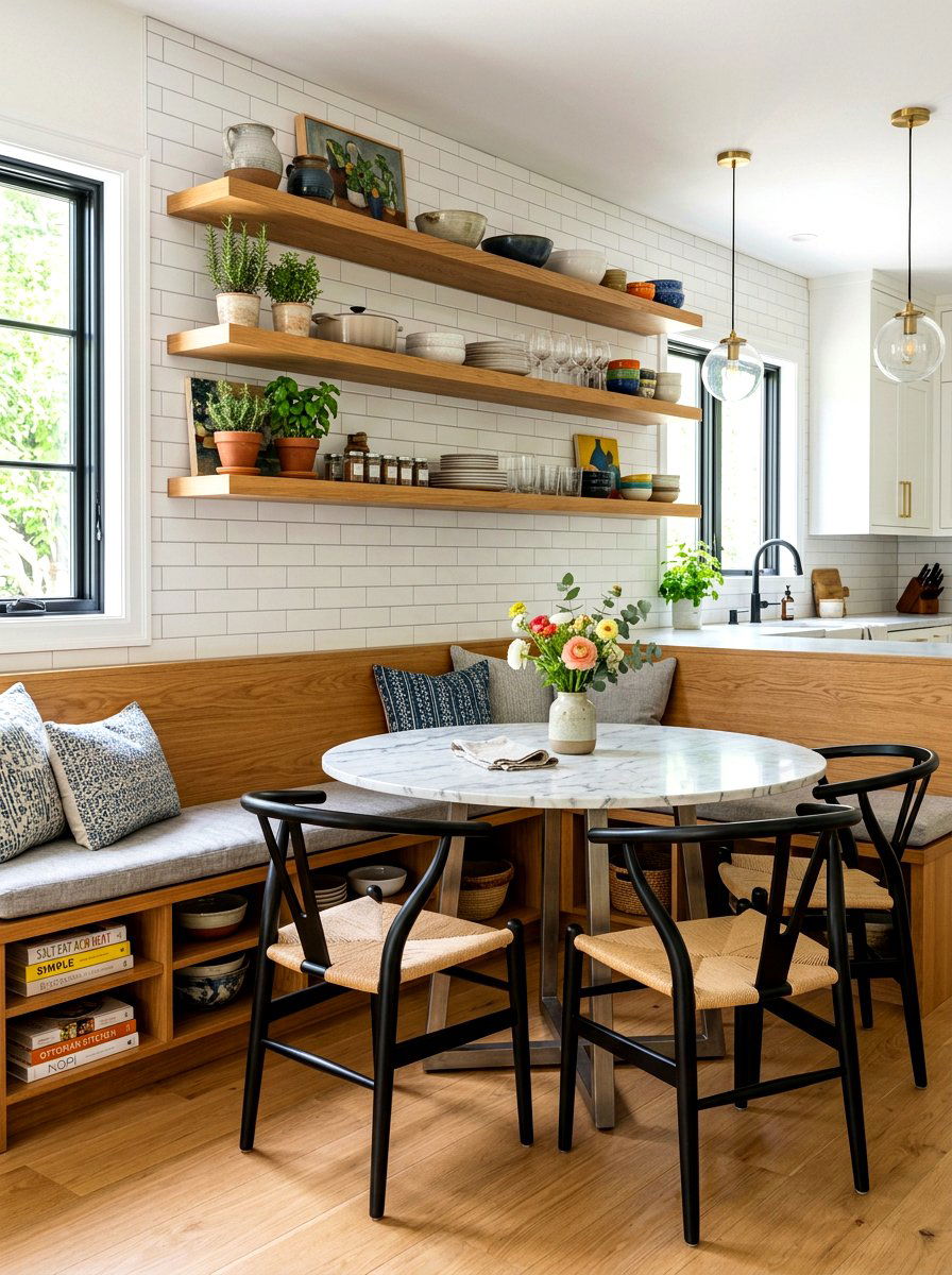 Kitchen Nook Open Shelving - 30 kitchen banquette storage ideas