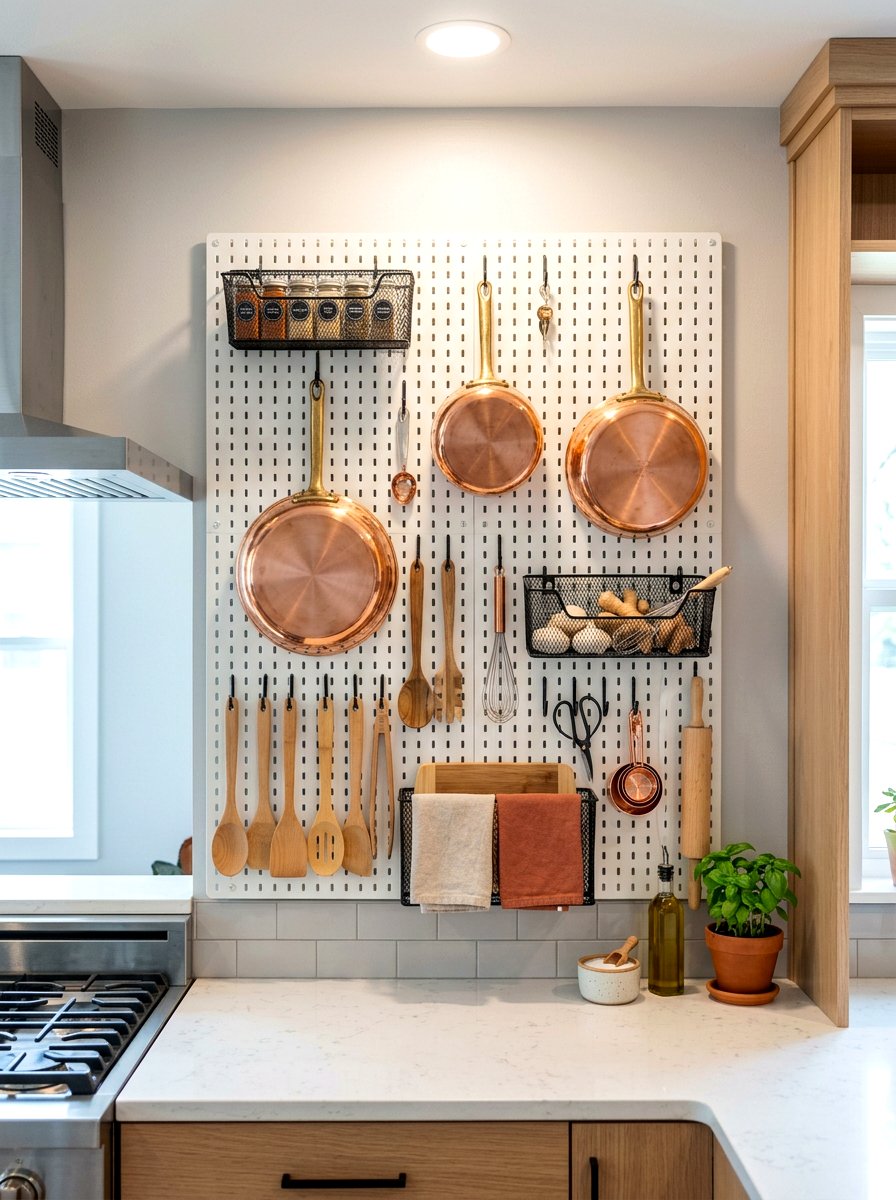 Kitchen Pegboard System - 30 tiny apartment decor ideas