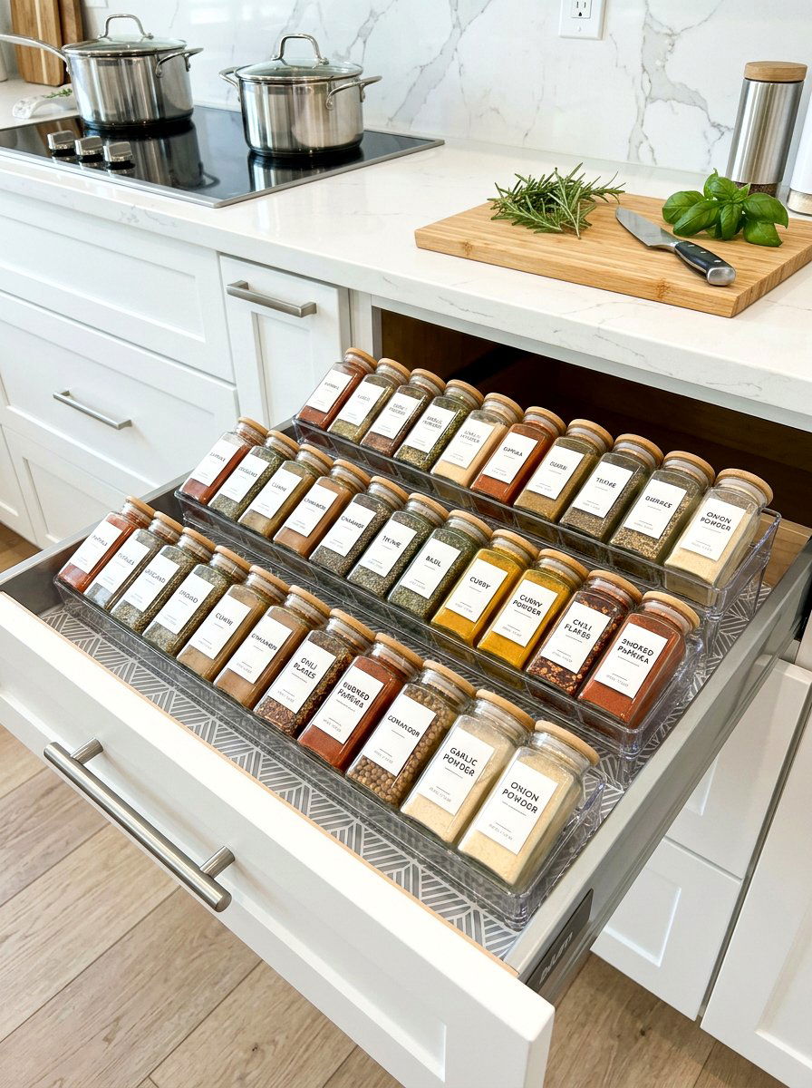 Kitchen Spice Drawer Liners - 30 clear bin organization ideas